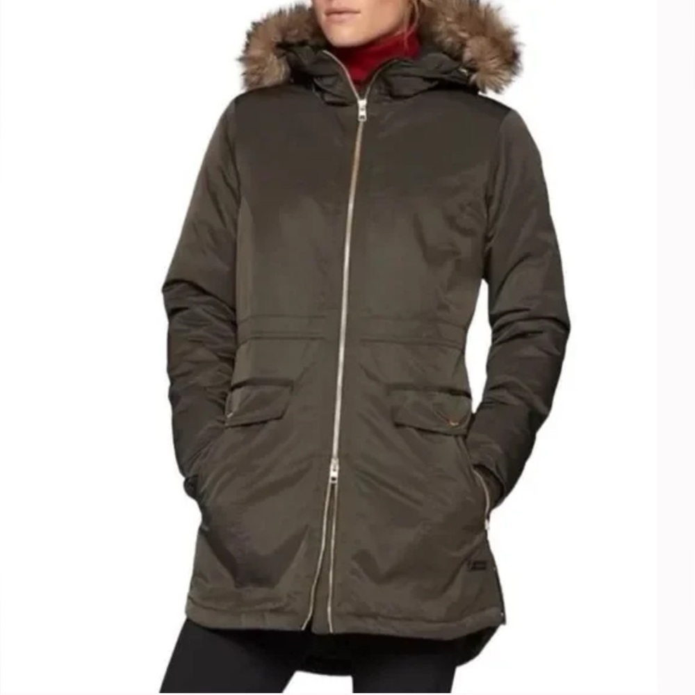 Athleta Summit Parka Fur Hood Parka Jacket Olive Green Size Small